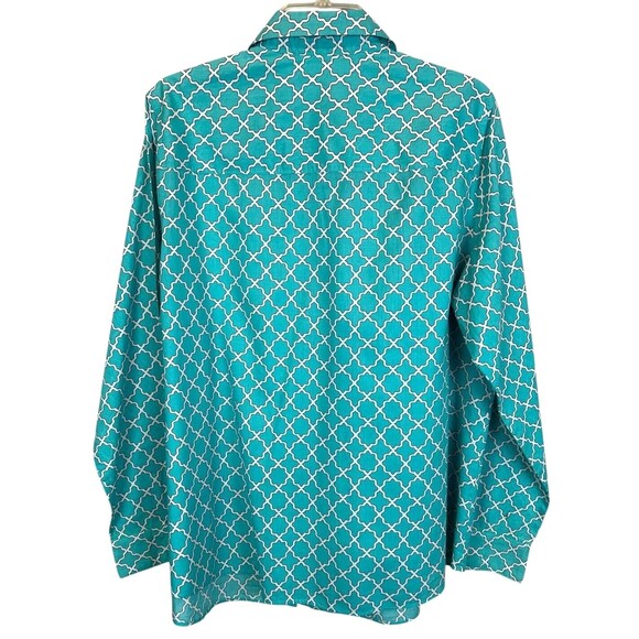 Crown & Ivy Long Sleeve Button Front Shirt  Plus Size 2X  Blue & White - Picture 2 of 5